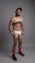 Load image into Gallery viewer, White leather bulldog harness with NFC chip