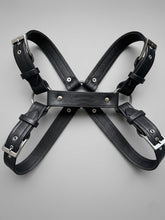 Load image into Gallery viewer, Black leather bulldog harness w/NFC chip