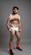 Load image into Gallery viewer, White leather shoulders harness with cockring