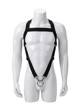 Load image into Gallery viewer, Adjustable black elastic harness w/cockring