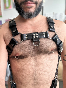 Full upper body black leather harness