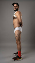 Load image into Gallery viewer, White leather bulldog harness with NFC chip
