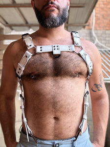 White leather Full upper body harness