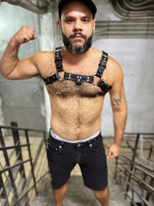 Classic black leather bulldog Harness